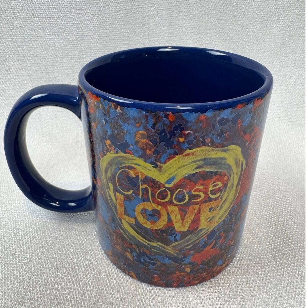 Penny's Spices "Choose Love" Heart Cobalt Blue Multicolor Ceramic Coffee Mug